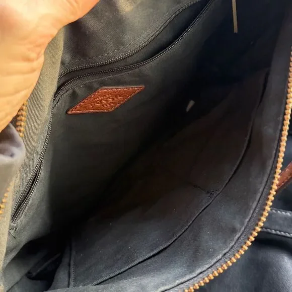 Fossil genuine leather waxed canvas crossbody shoulder handbag purse neutral - Picture 12 of 14